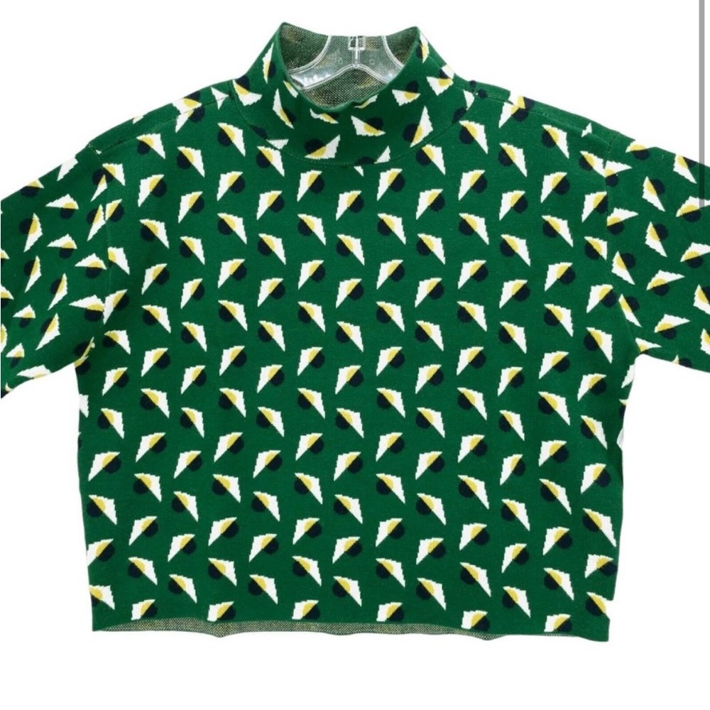 Maeve Anthropologie Carys Kelly Green Geometric Print Mock Neck Sweater XL